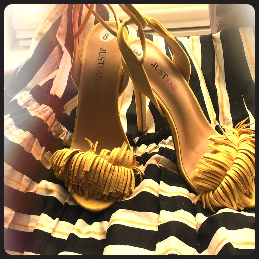 JustFab Mustard Yellow Fringe Stiletto Heels